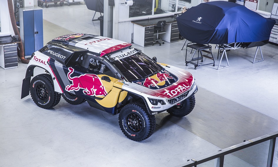 The  new racing colors of the Peugeot 3008 DKR  in Velizy-Villacoublay, France on November 20, 2016